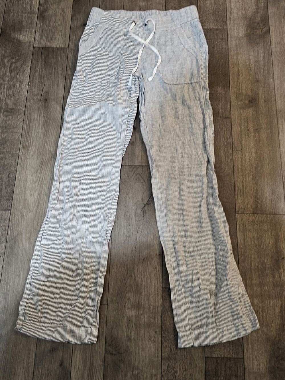 Athleta Light Blue & White Striped Lounge Pants Size 2  100% Linen{Bx19}